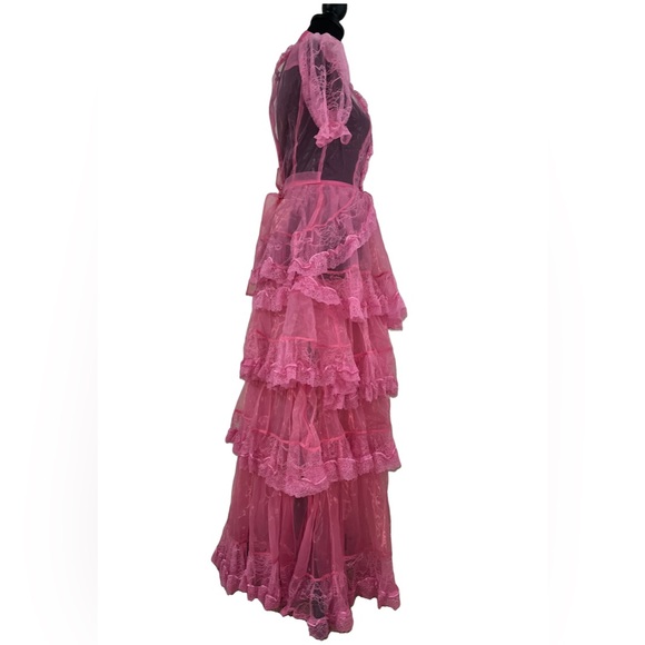 Current Mood Pretty Imperfect Gothic Ruffle Pink Lace Maxi Dress - Picture 2 of 6